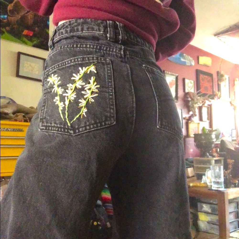 Hand embroidered mom jeans